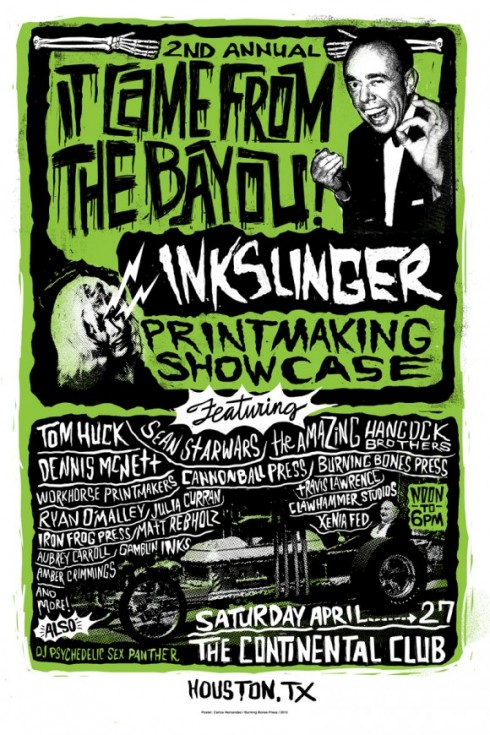 It Came From the Bayou Inkslinger Printmaking Showcase commemorative event poster, image courtesy of Burning Bones Press